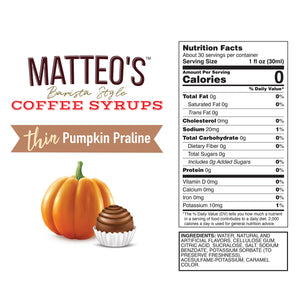 Sugar Free Coffee Syrup, Pumpkin Praline (1L)