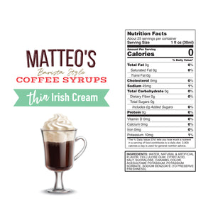 Sirop de café sans sucre, crème irlandaise
