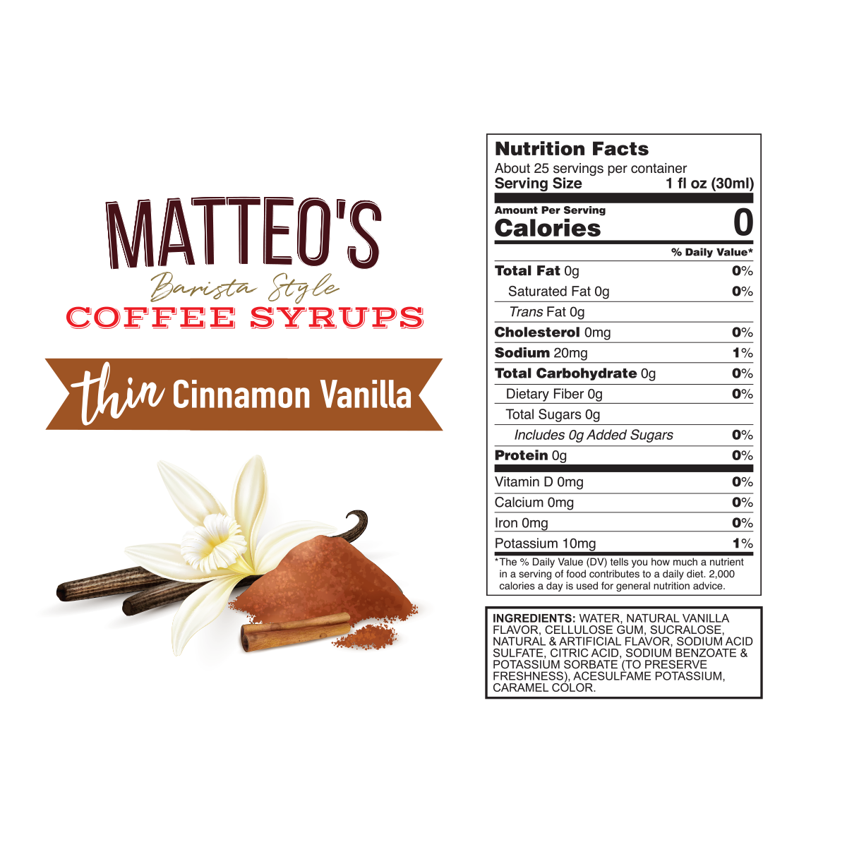 Sirop de Café Sans Sucre, Cannelle Vanille — Nutrition Facts and Ingredients
