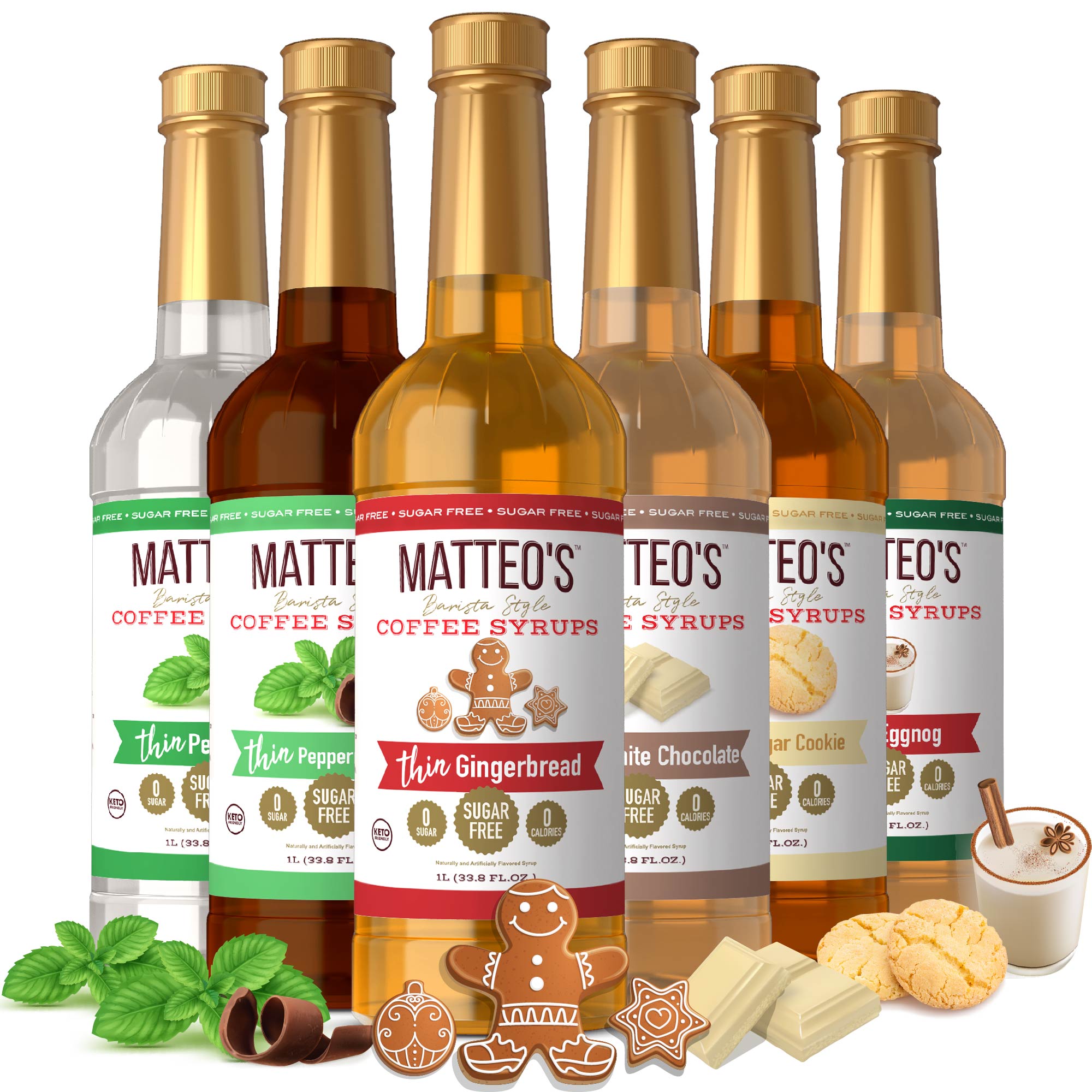 Matteo's Holiday Flavours, Variety Pack, 0 Calories, 0 Sugar, Keto Friendly (6 Flavors) (1L)