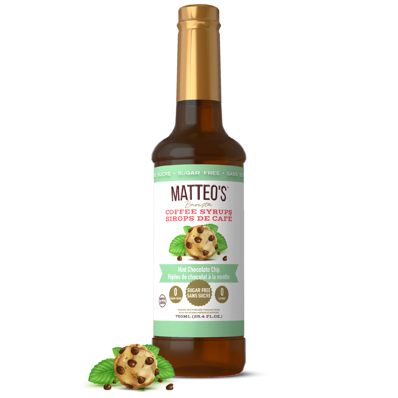 Sirop de café sans sucre, pépites de chocolat à la menthe