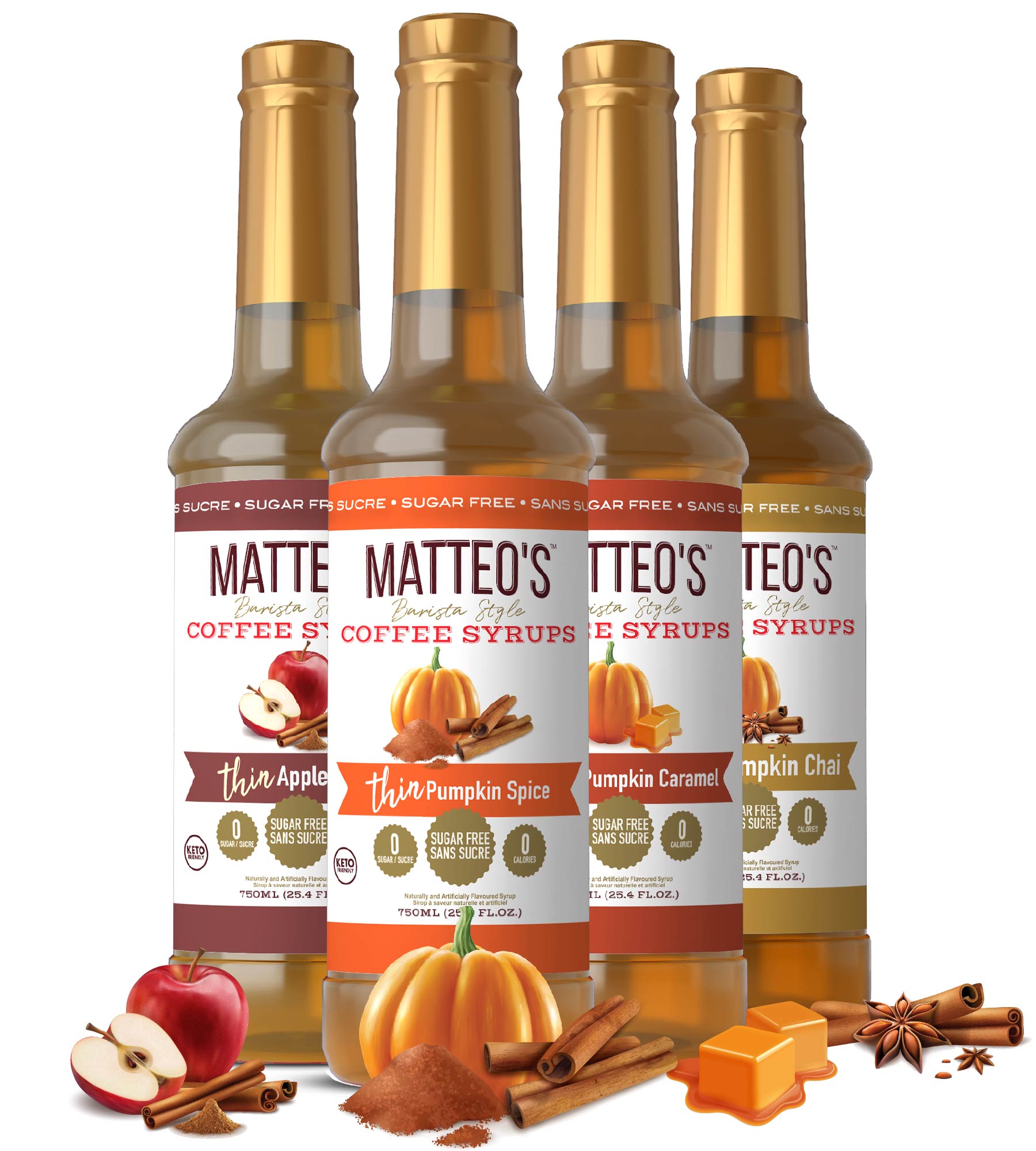 Matteo's Holiday Flavours, Assortiment de variétés, 0 calories, 0 sucre, Keto Friendly (4 saveurs)