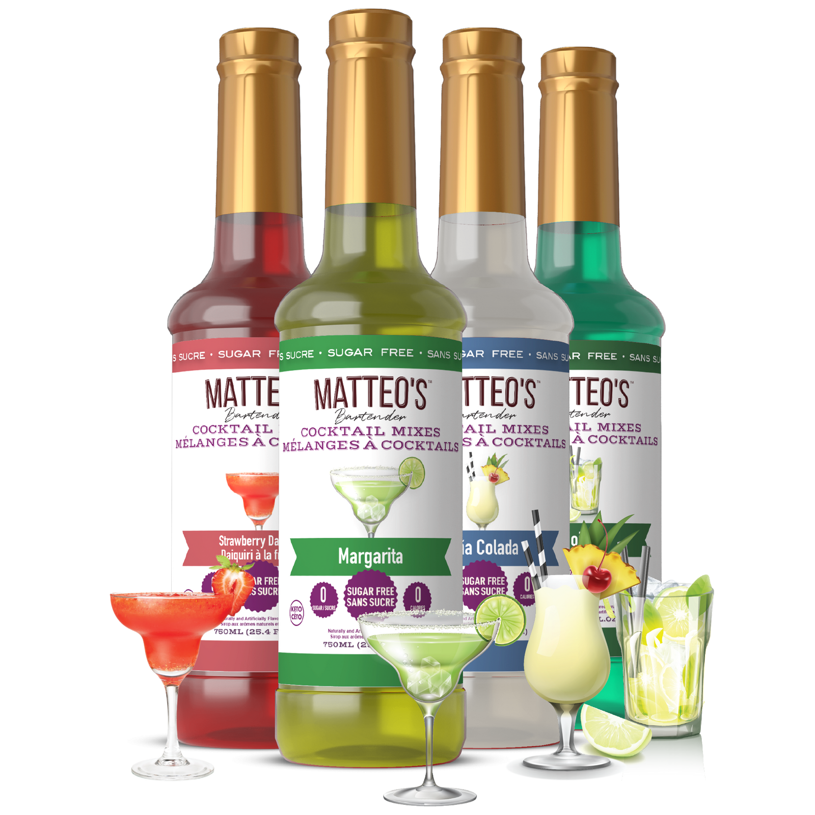 Sirop de cocktail sans sucre, assortiment varié, (4 saveurs)