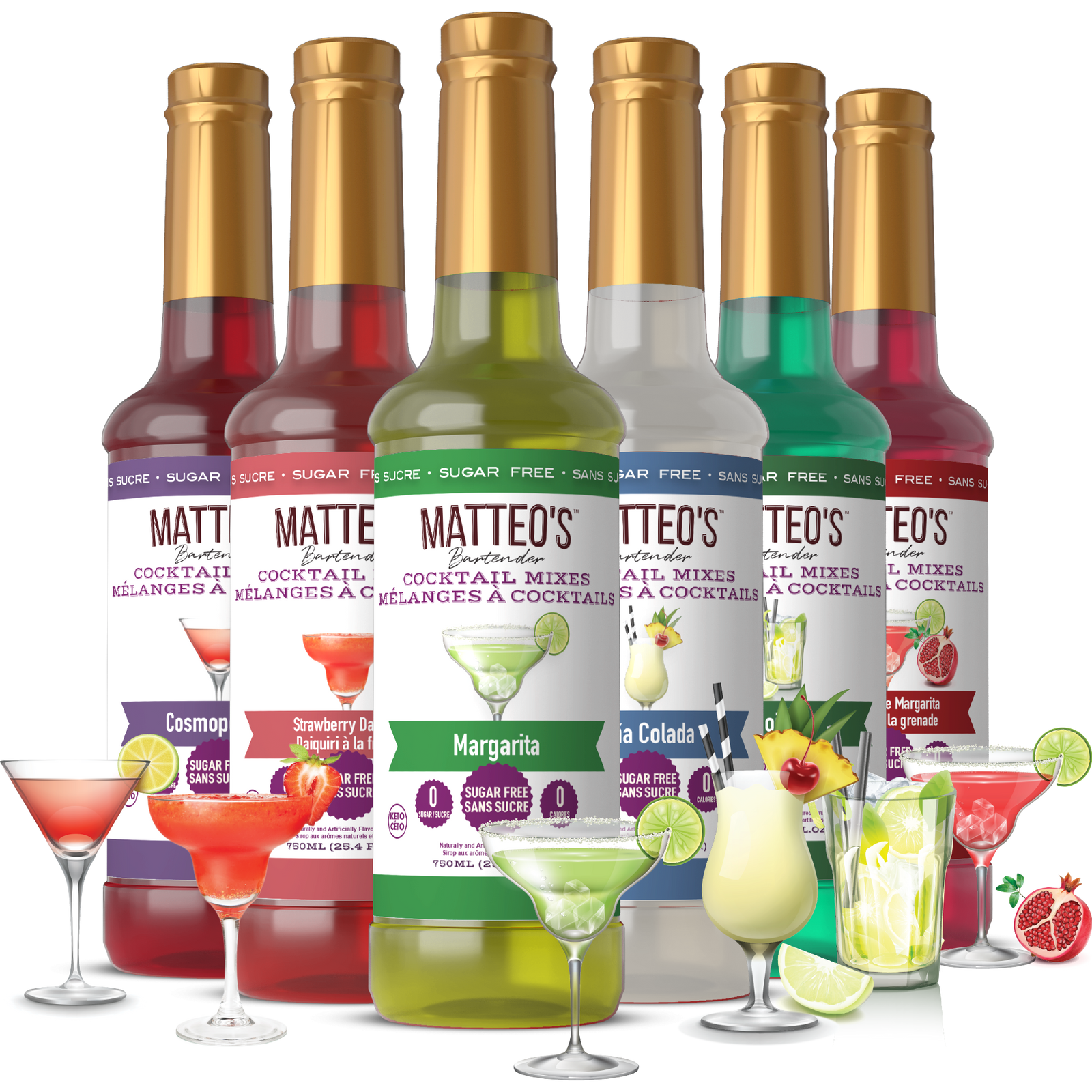 Sirop de cocktail sans sucre, assortiment varié, (6 saveurs)