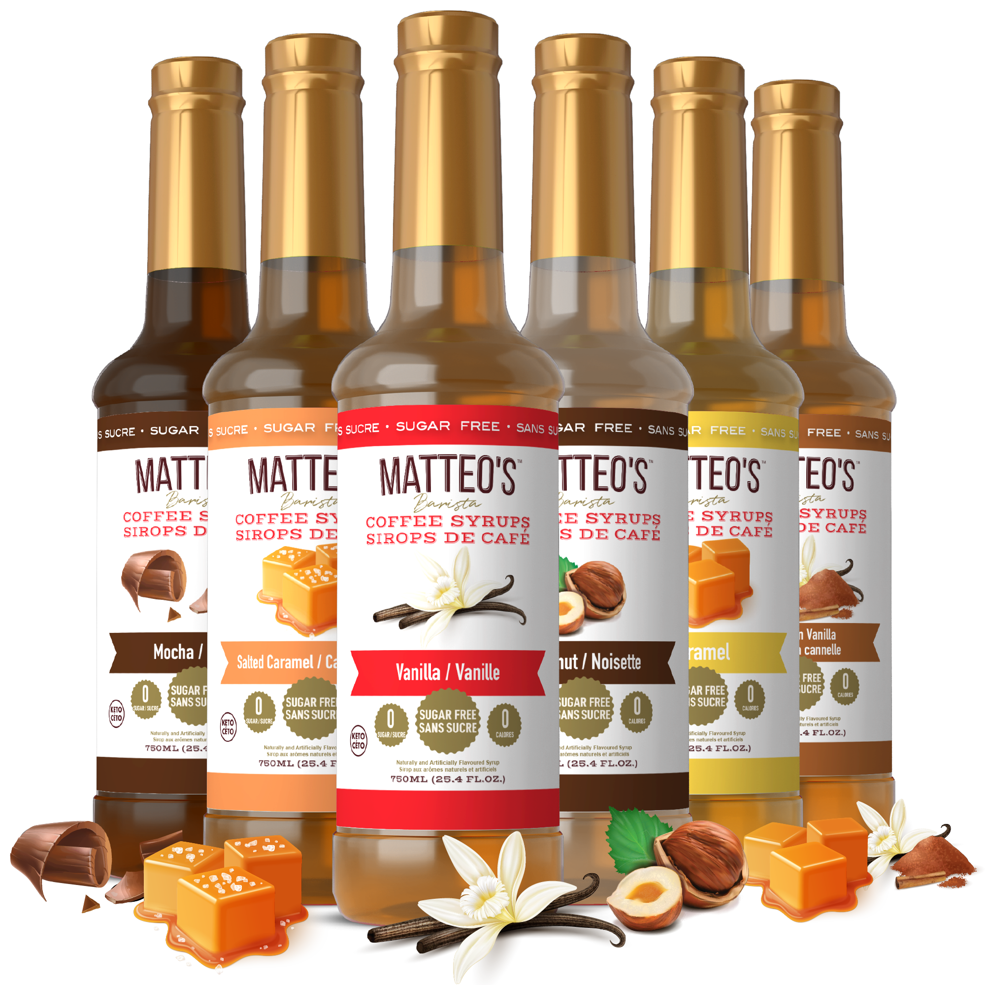 Sirop de café sans sucre, paquet varié, (6 saveurs)