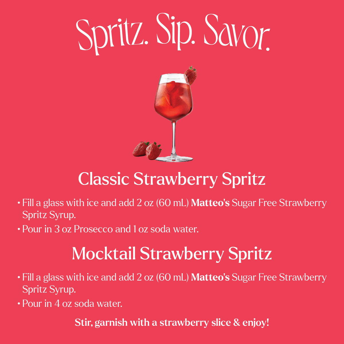 Sugar Free Cocktail Mixes - Strawberry Spritz