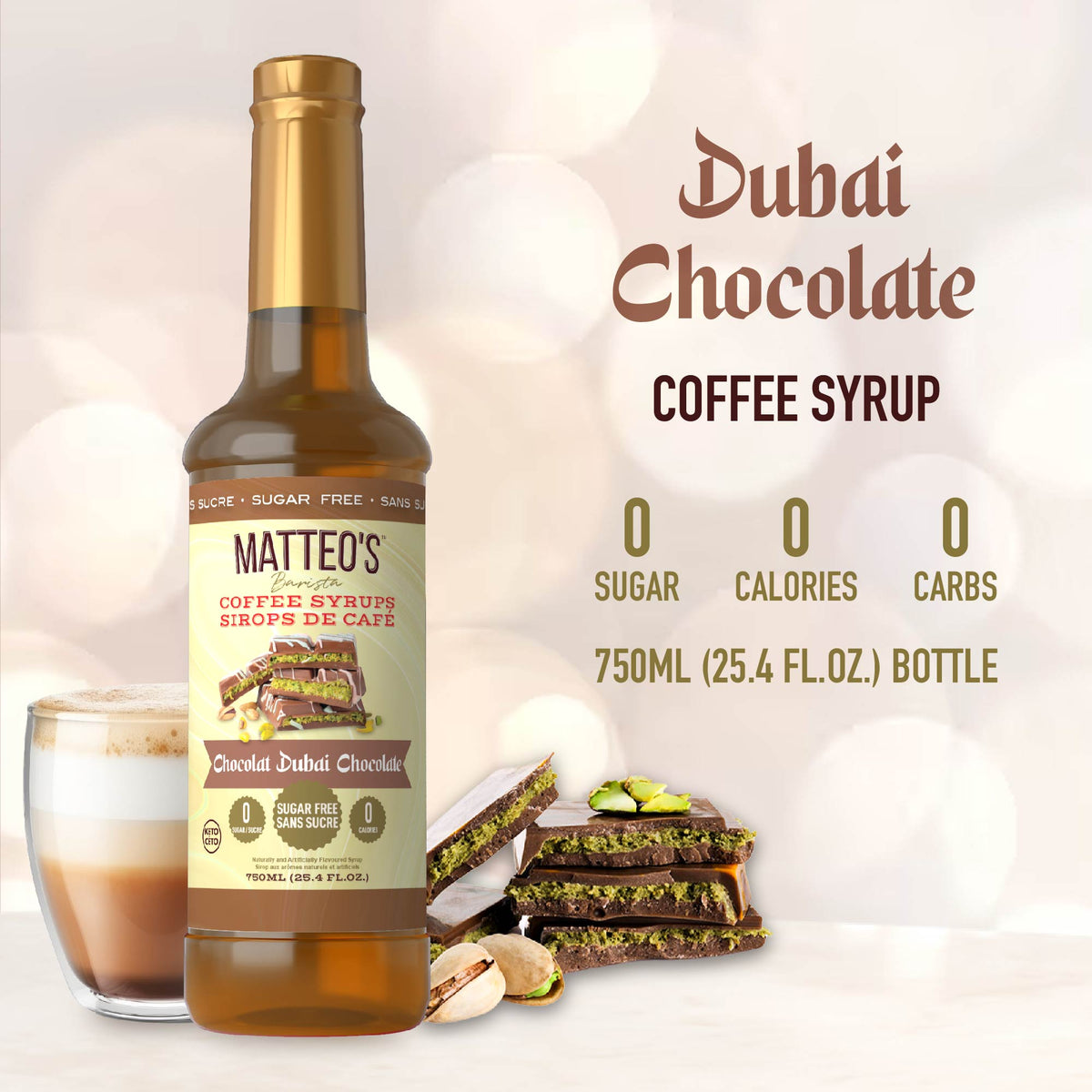 Sirop de café sans sucre, chocolat de Dubaï