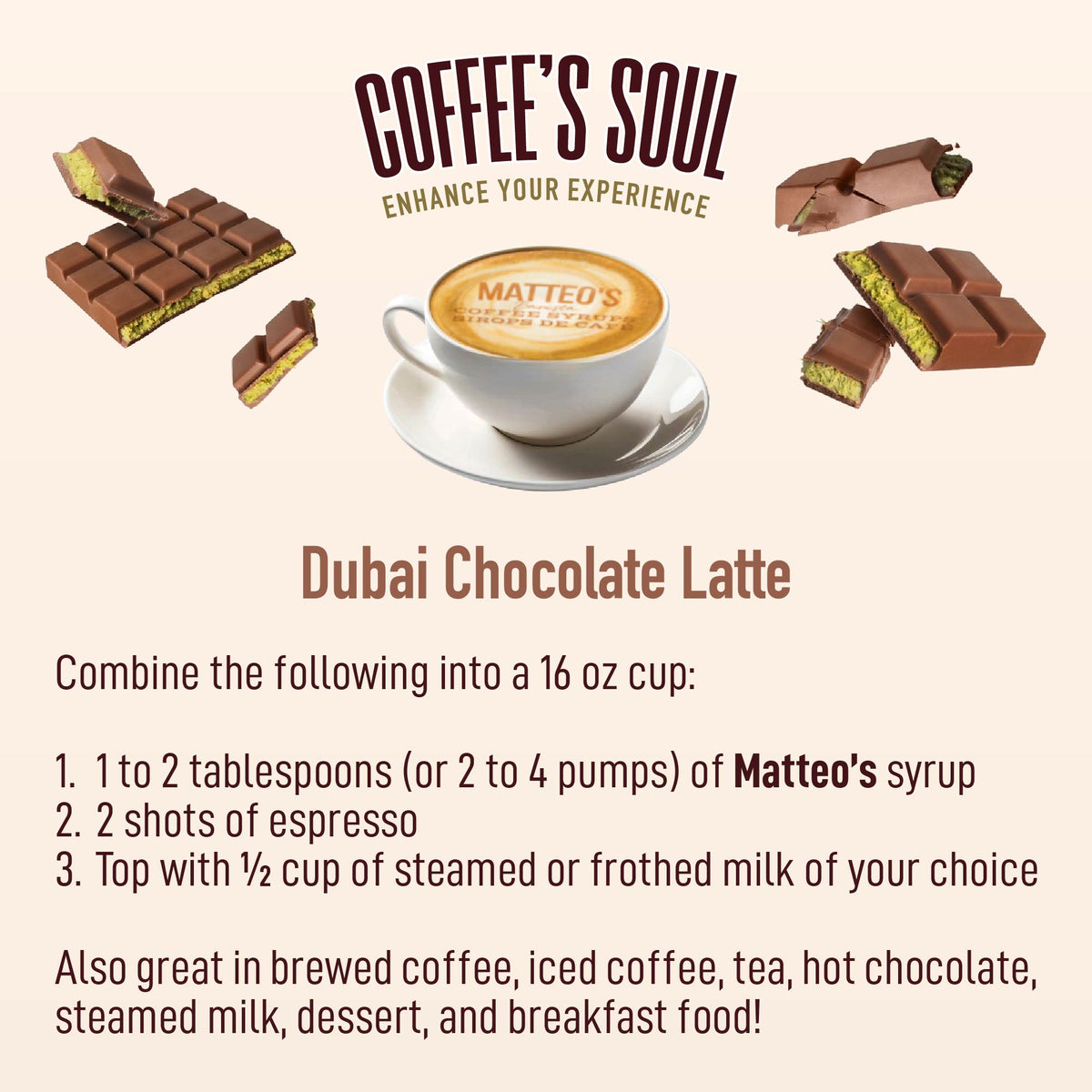 Sirop de café sans sucre, chocolat de Dubaï