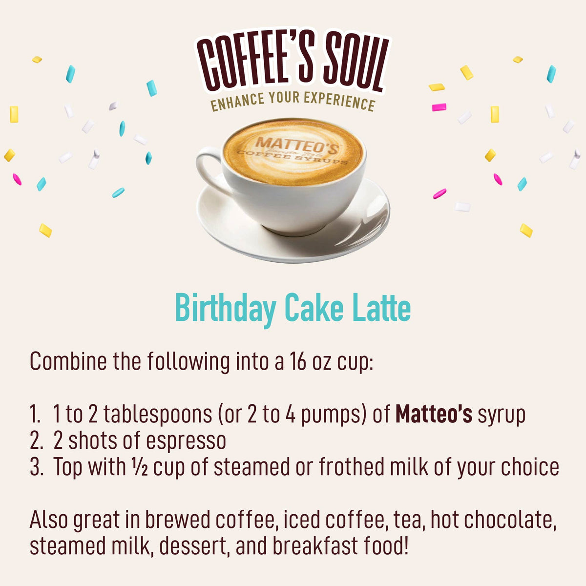 Sugar Free Coffee Syrup, Birthday Cake (1L)