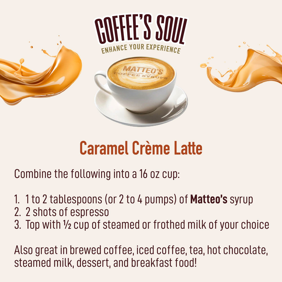 Sugar Free Coffee Syrup, Caramel Creme (1L)
