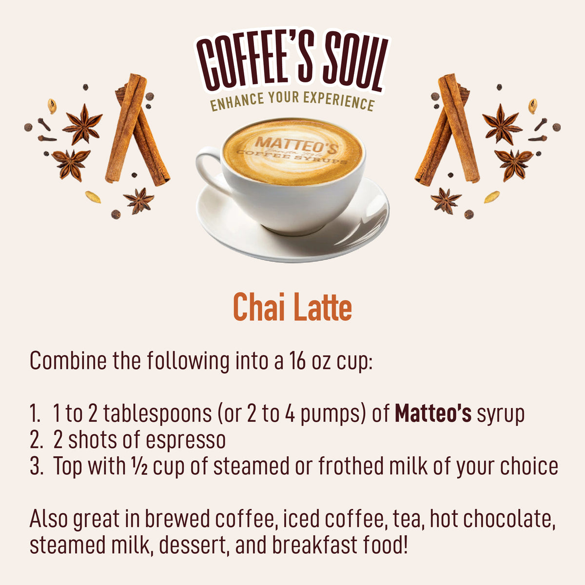 Sugar Free Coffee Syrup, Chai (1L)