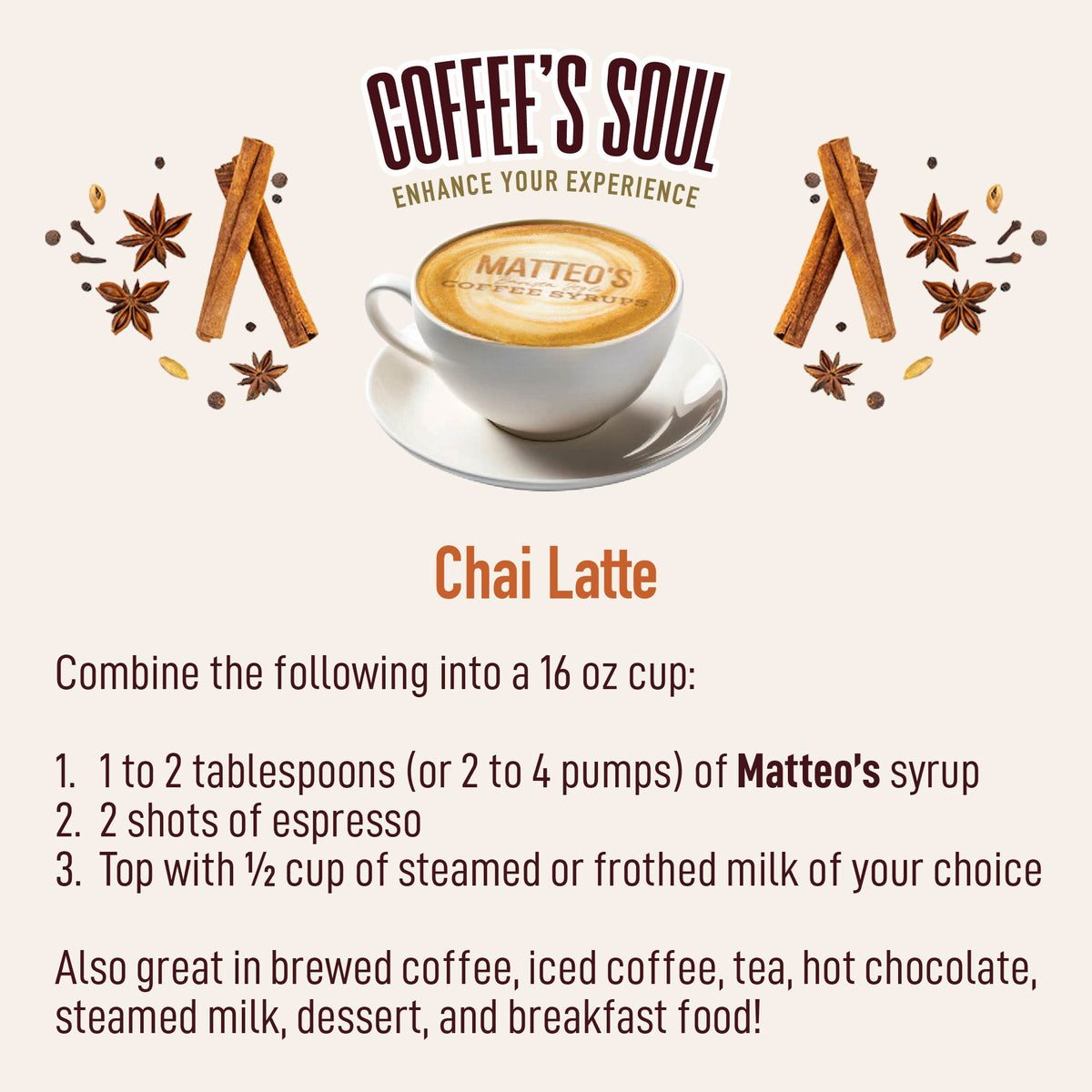 Sugar Free Coffee Syrup, Chai