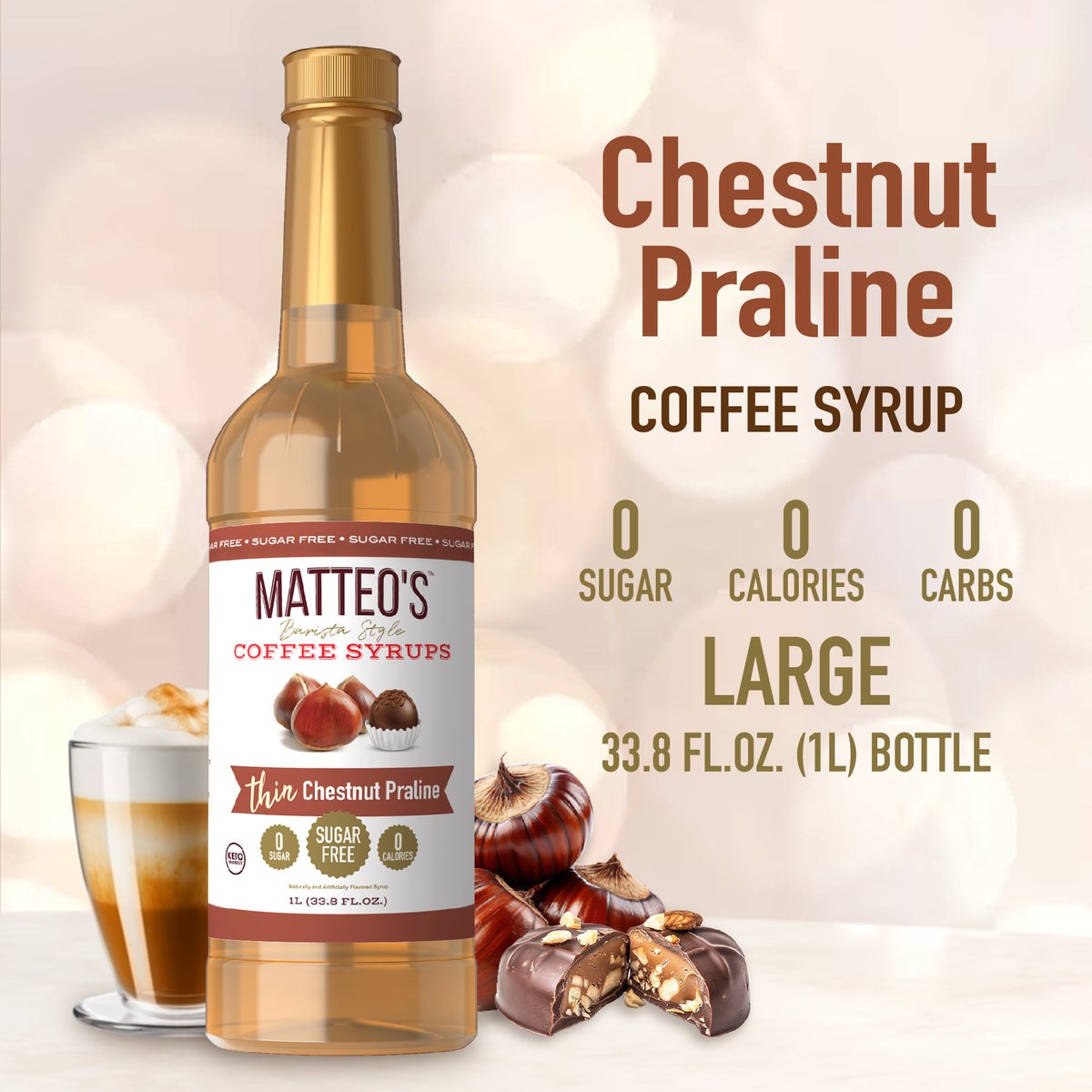 Sugar Free Coffee Syrup, Chestnut Praline (1L)