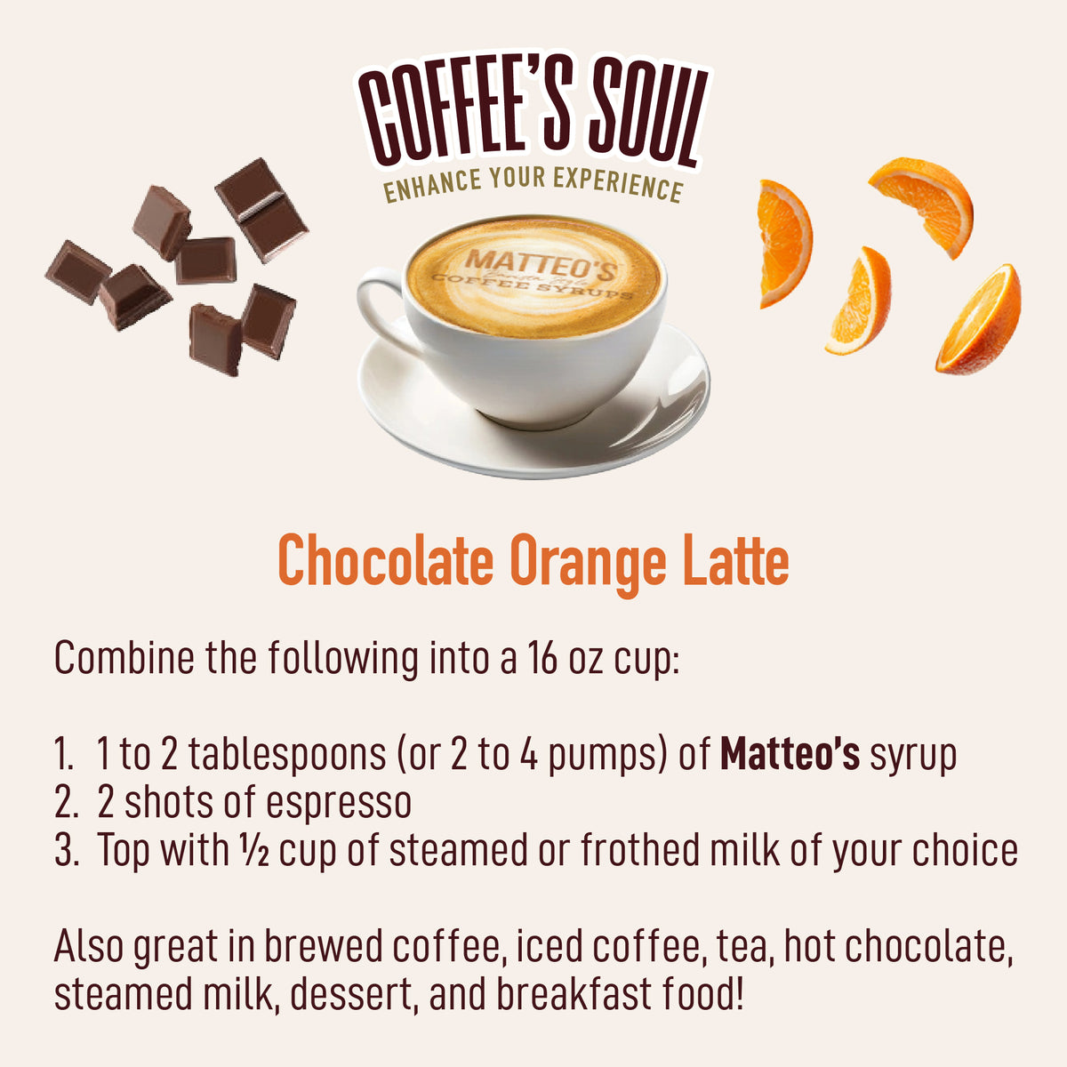 Sirop de café sans sucre, Orange Chocolat