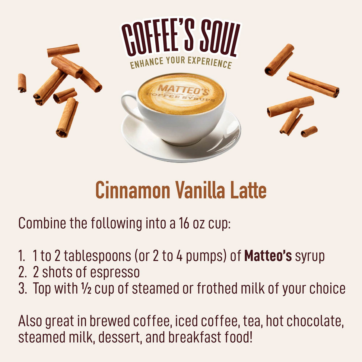 Sugar Free Coffee Syrup, Cinnamon Vanilla (1L)