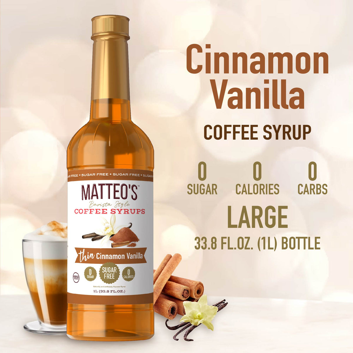 Sugar Free Coffee Syrup, Cinnamon Vanilla (1L)