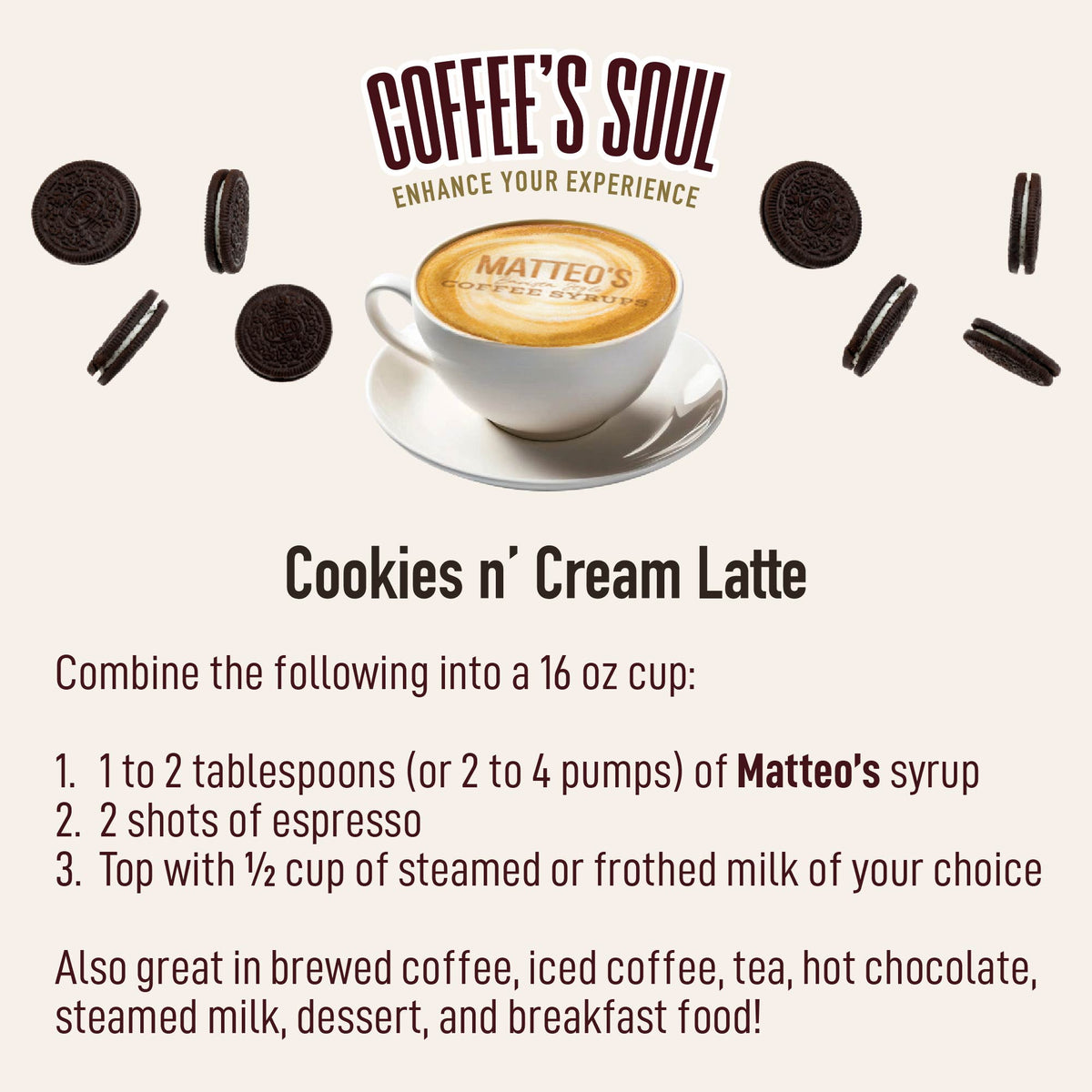 Sugar Free Coffee Syrup, Cookies N Cream (1L)