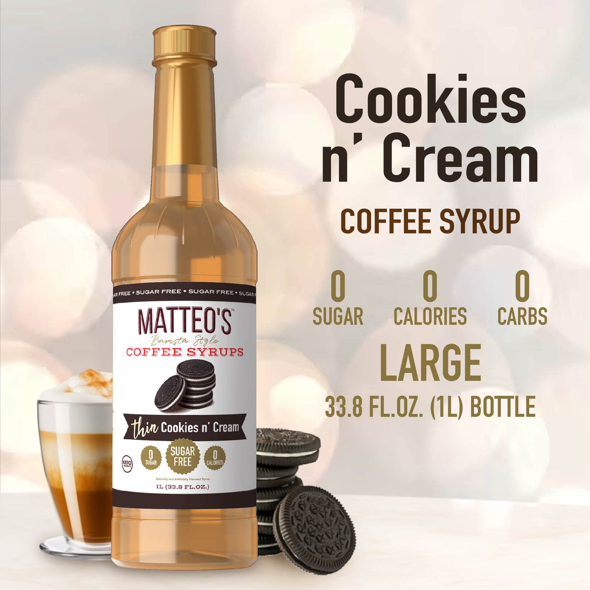Sugar Free Coffee Syrup, Cookies N Cream (1L)
