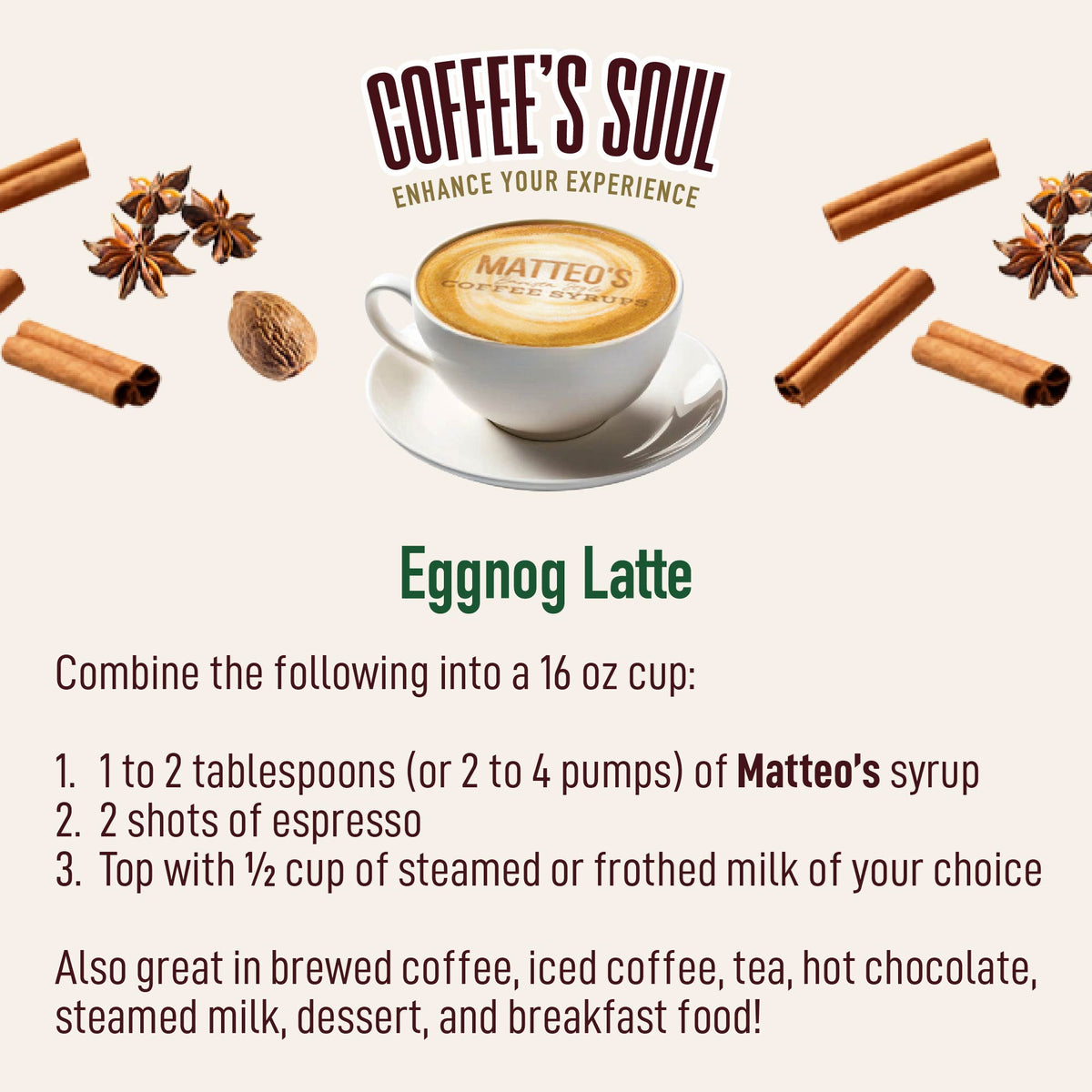 Sugar Free Coffee Syrup, Eggnog (1L)