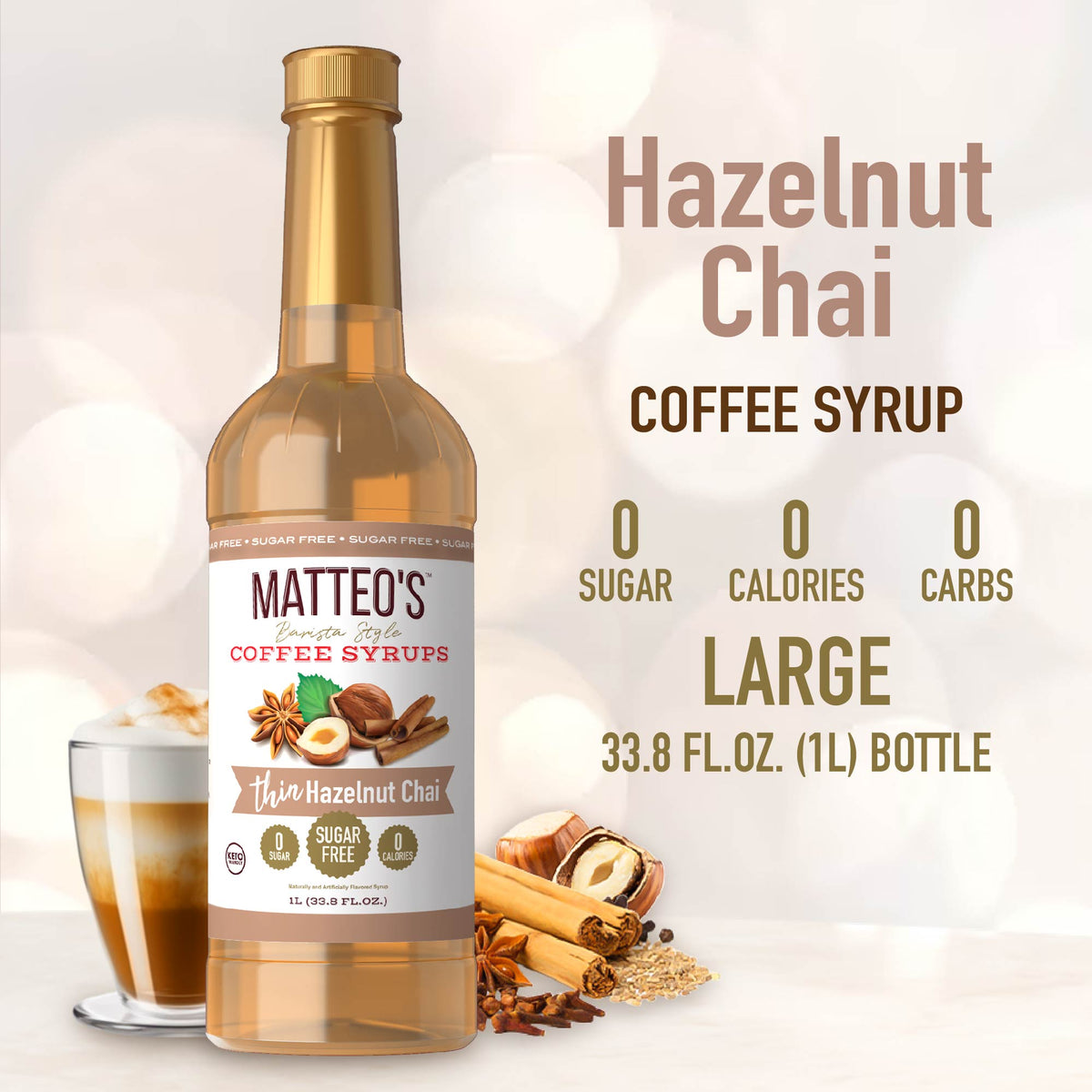 Sugar Free Coffee Syrup, Hazelnut Chai (1L)