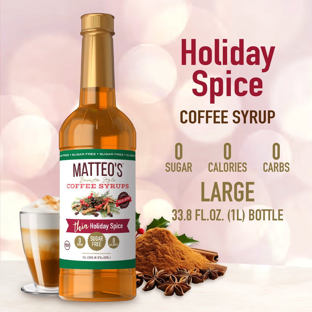 Sugar Free Coffee Syrup, Holiday Spice (1L)