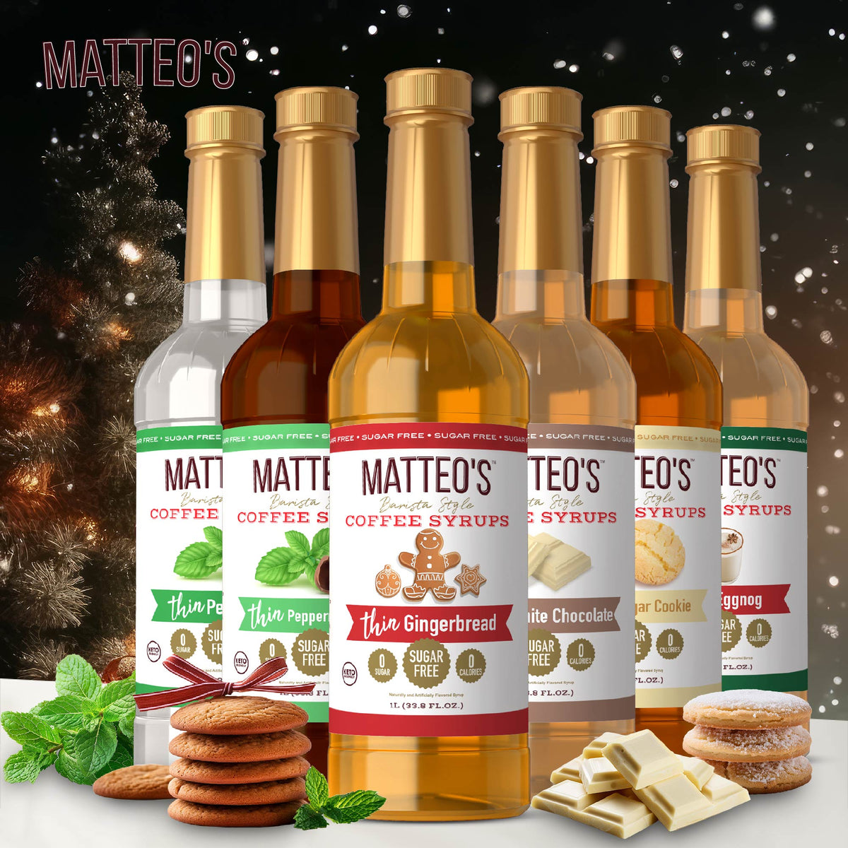 Matteo's Holiday Flavours, Variety Pack, 0 Calories, 0 Sugar, Keto Friendly (6 Flavors) (1L)