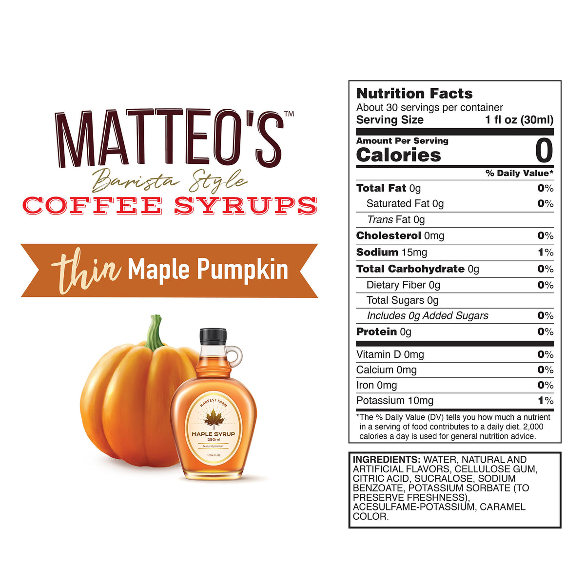 Sugar Free Coffee Syrup, Maple Pumpkin (1L)