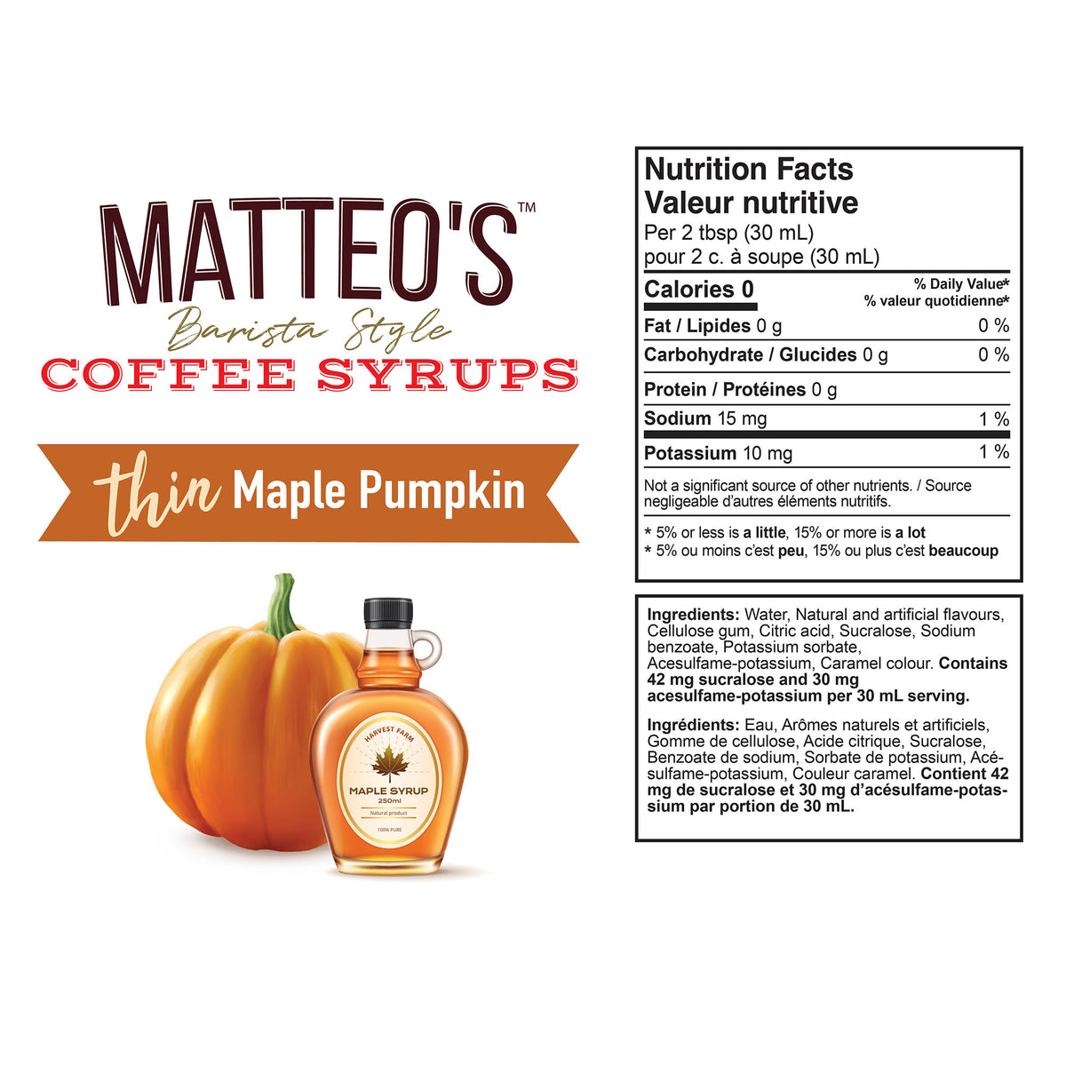 Sirop de café sans sucre, Citrouille à l'érable — Nutrition Facts and Ingredients
