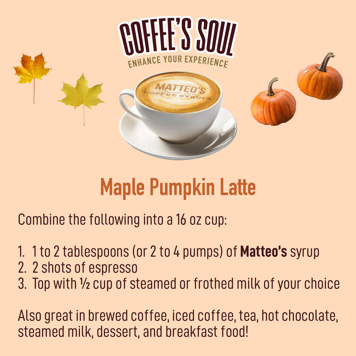 Sugar Free Coffee Syrup, Maple Pumpkin (1L)