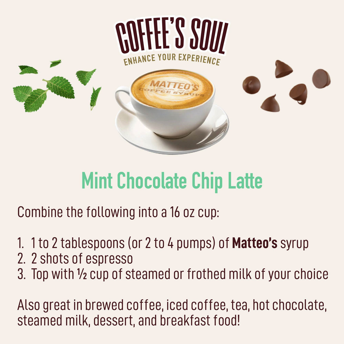 Sugar Free Coffee Syrup, Mint Chocolate Chip (1L)