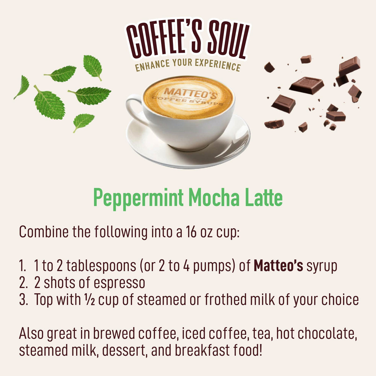 Sugar Free Coffee Syrup, Peppermint Mocha (1L)