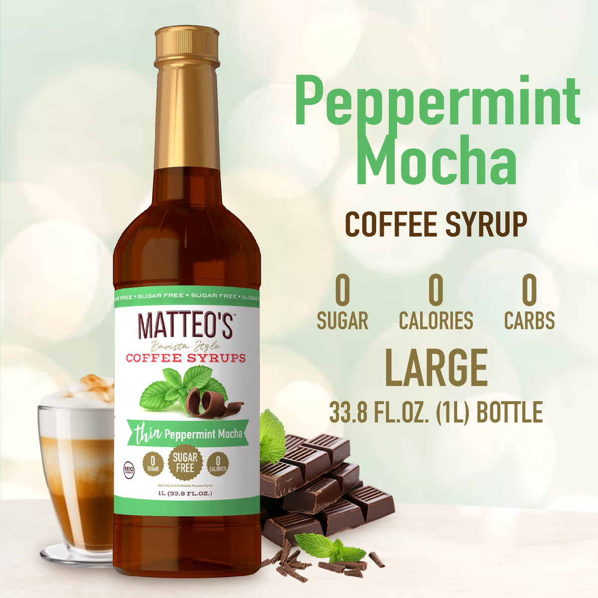 Sugar Free Coffee Syrup, Peppermint Mocha (1L)