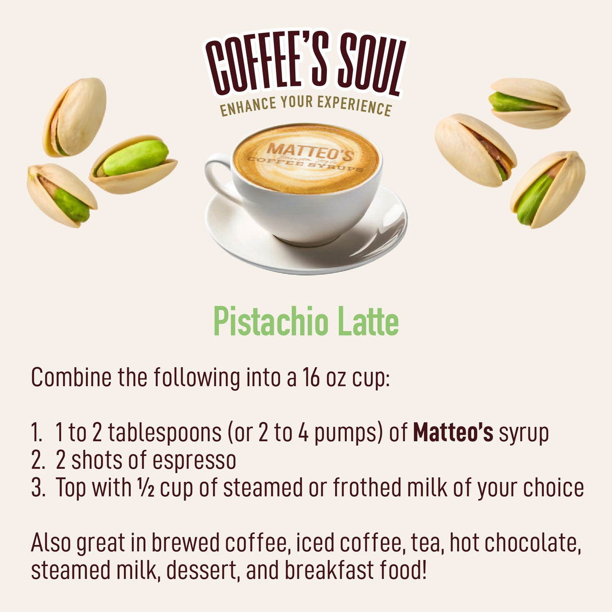 Sugar Free Coffee Syrup, Pistachio (1L)