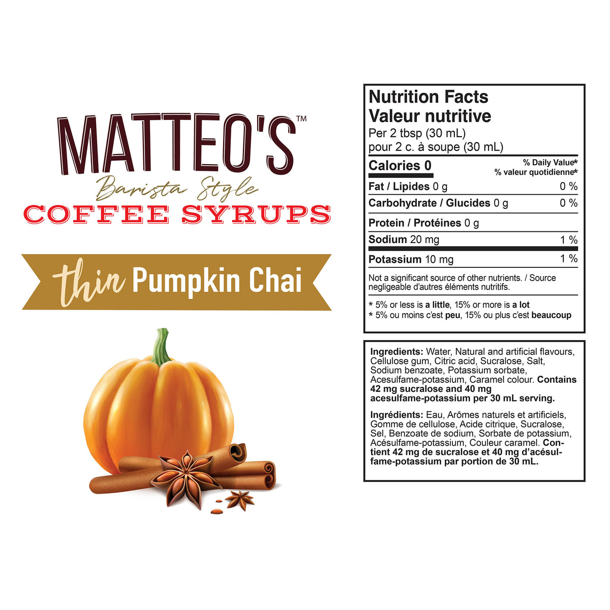 Sirop de café sans sucre, Chaï à la citrouille — Nutrition Facts and Ingredients