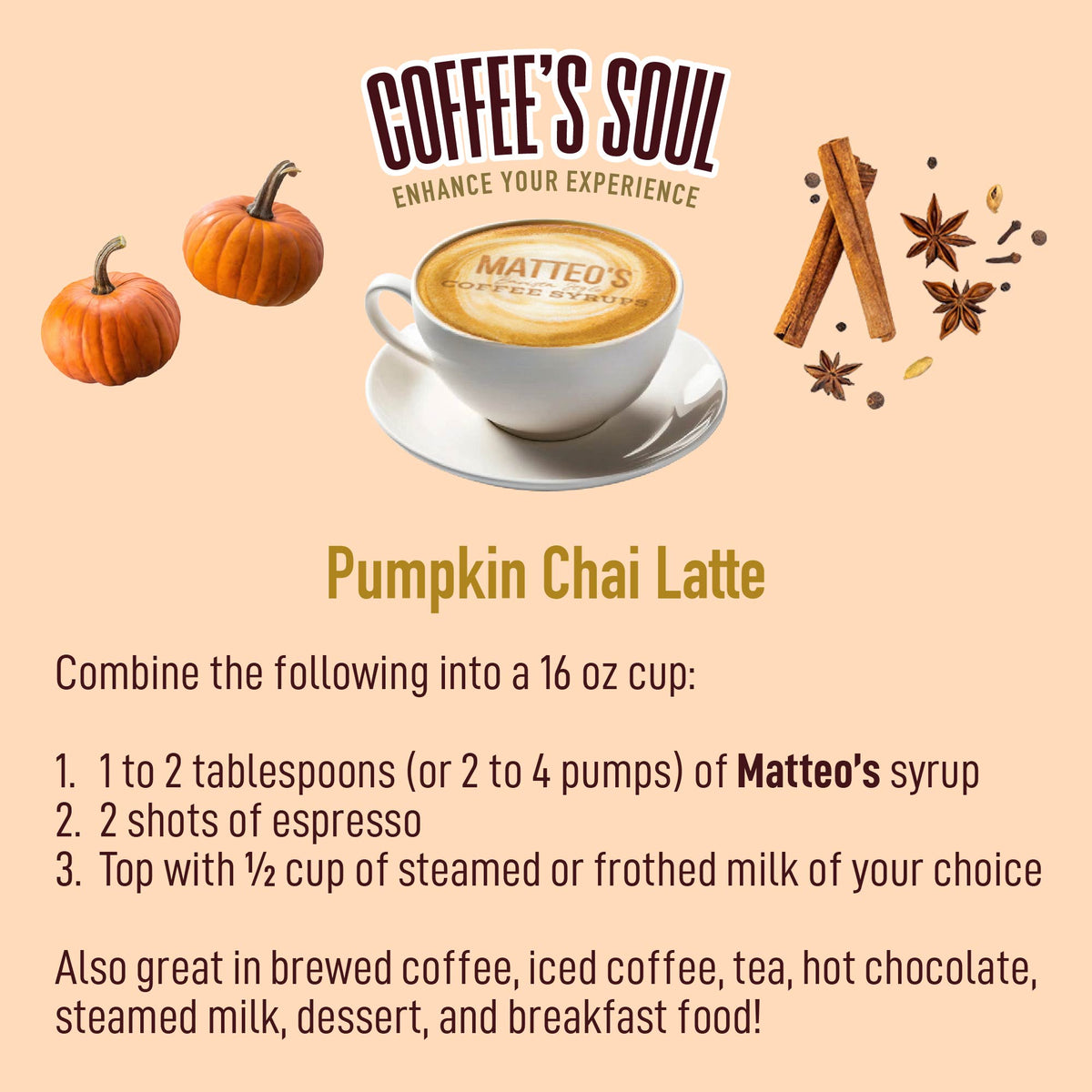 Sugar Free Coffee Syrup, Pumpkin Chai