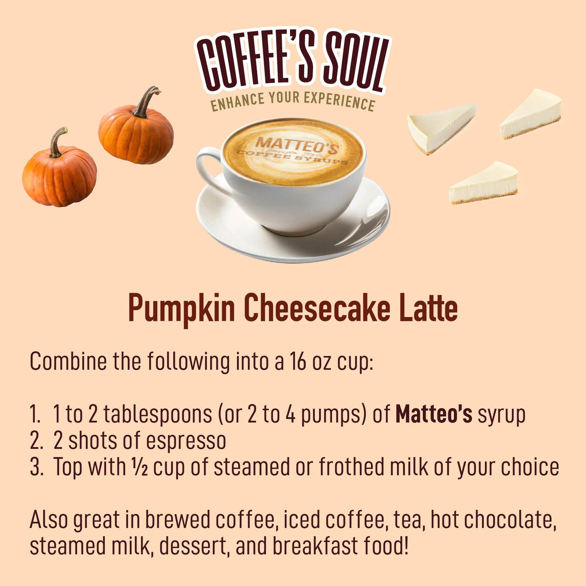 Sugar Free Coffee Syrup, Pumpkin Cheesecake