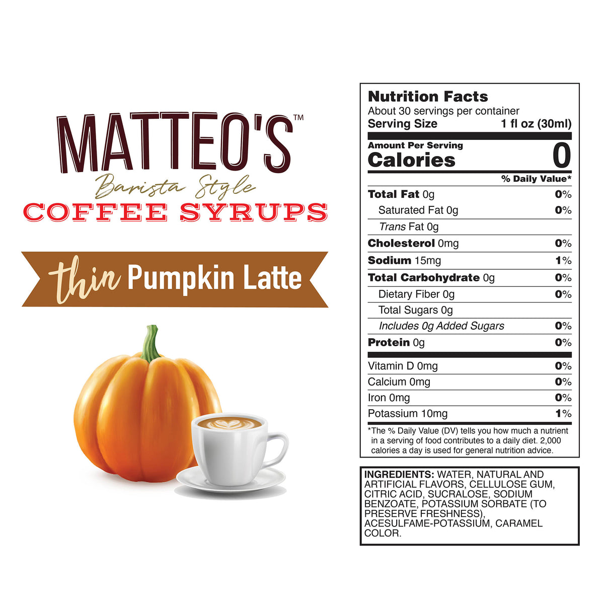 Sugar Free Coffee Syrup, Pumpkin Latte (1L)