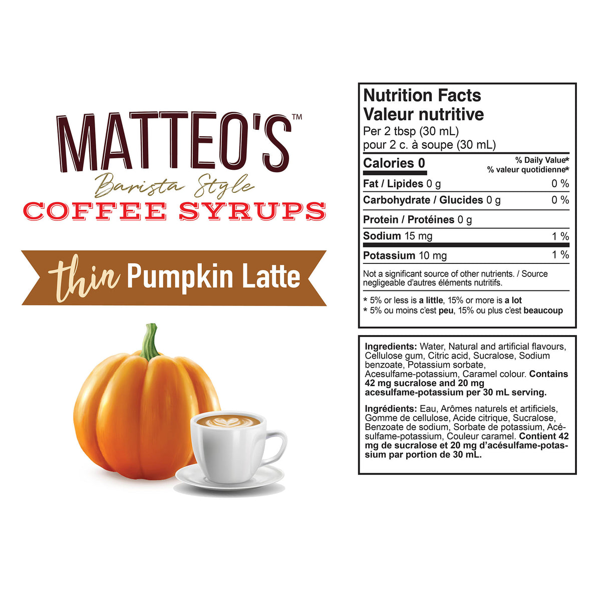 Sirop de café sans sucre, Latté à la citrouille — Nutrition Facts and Ingredients