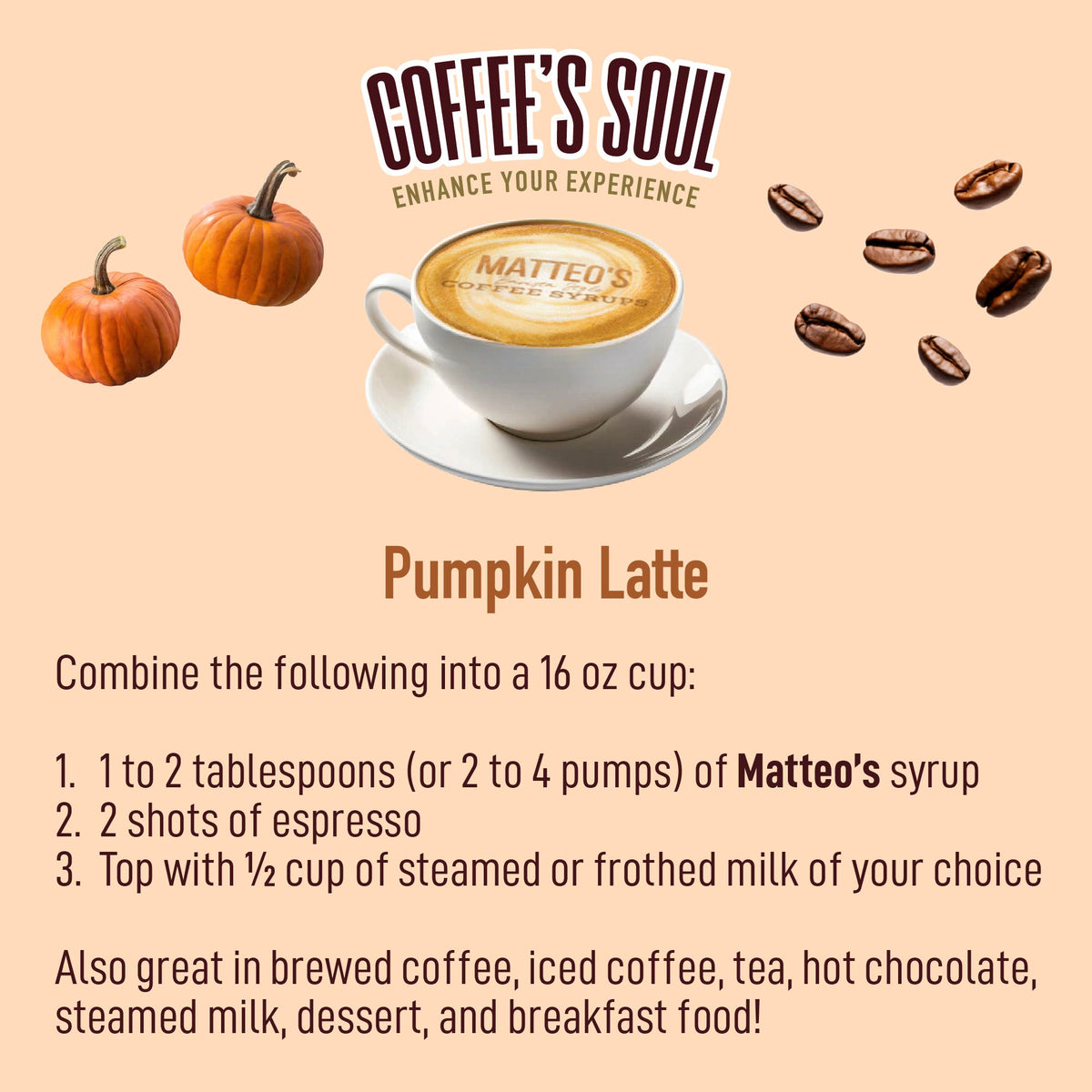 Sugar Free Coffee Syrup, Pumpkin Latte (1L)
