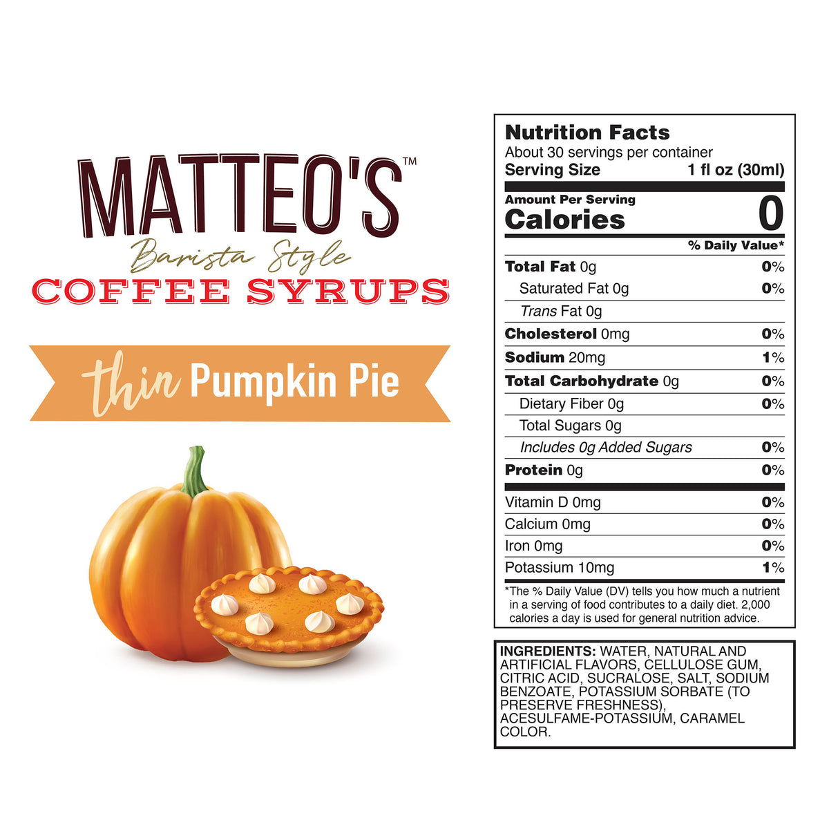 Sugar Free Coffee Syrup, Pumpkin Pie(1L)