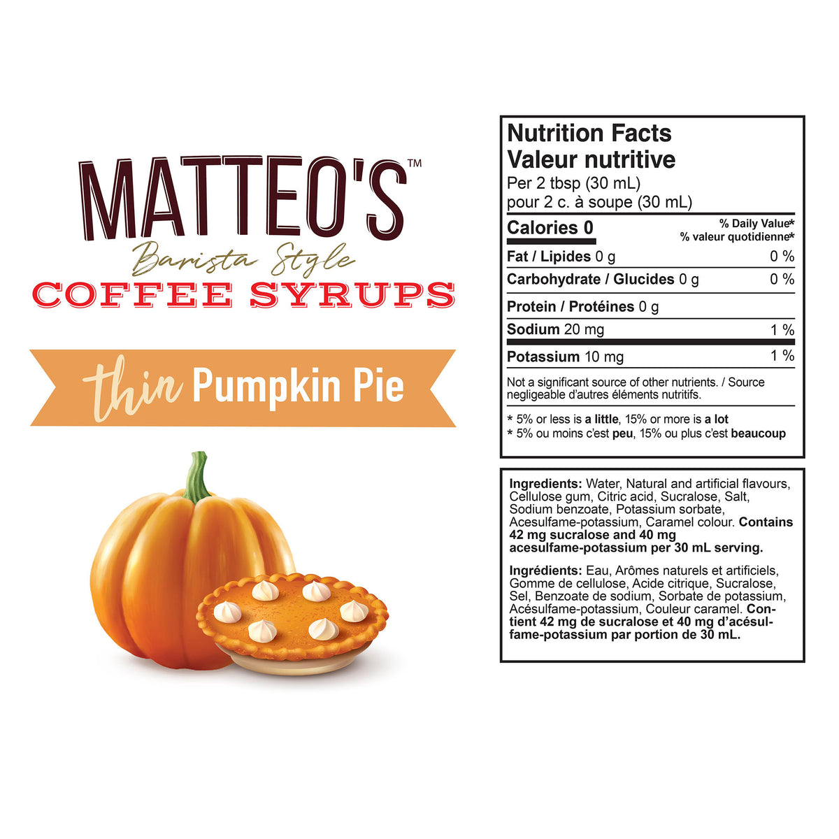 Sirop de café sans sucre, Tarte à la citrouille  — Nutrition Facts and Ingredients