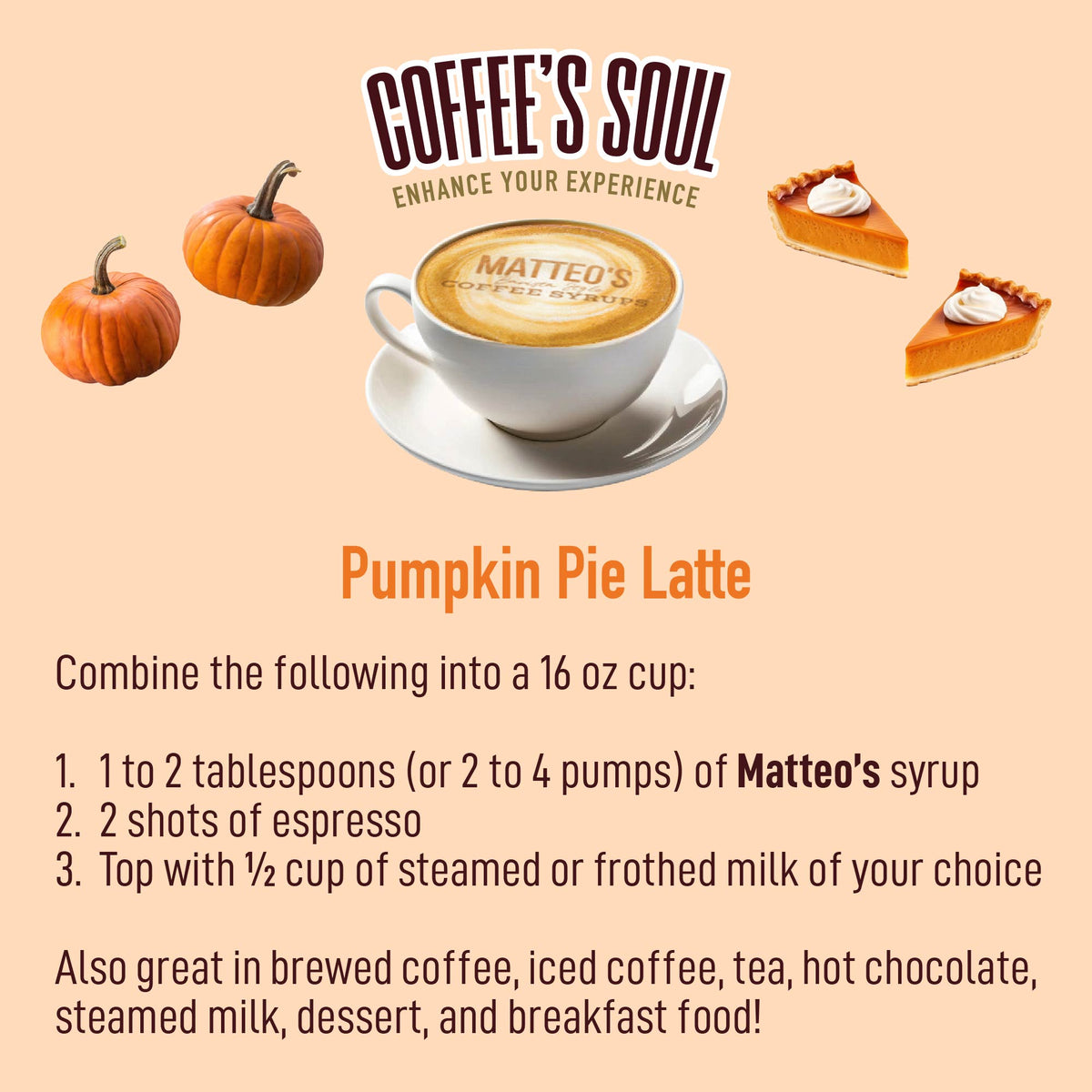 Sugar Free Coffee Syrup, Pumpkin Pie(1L)