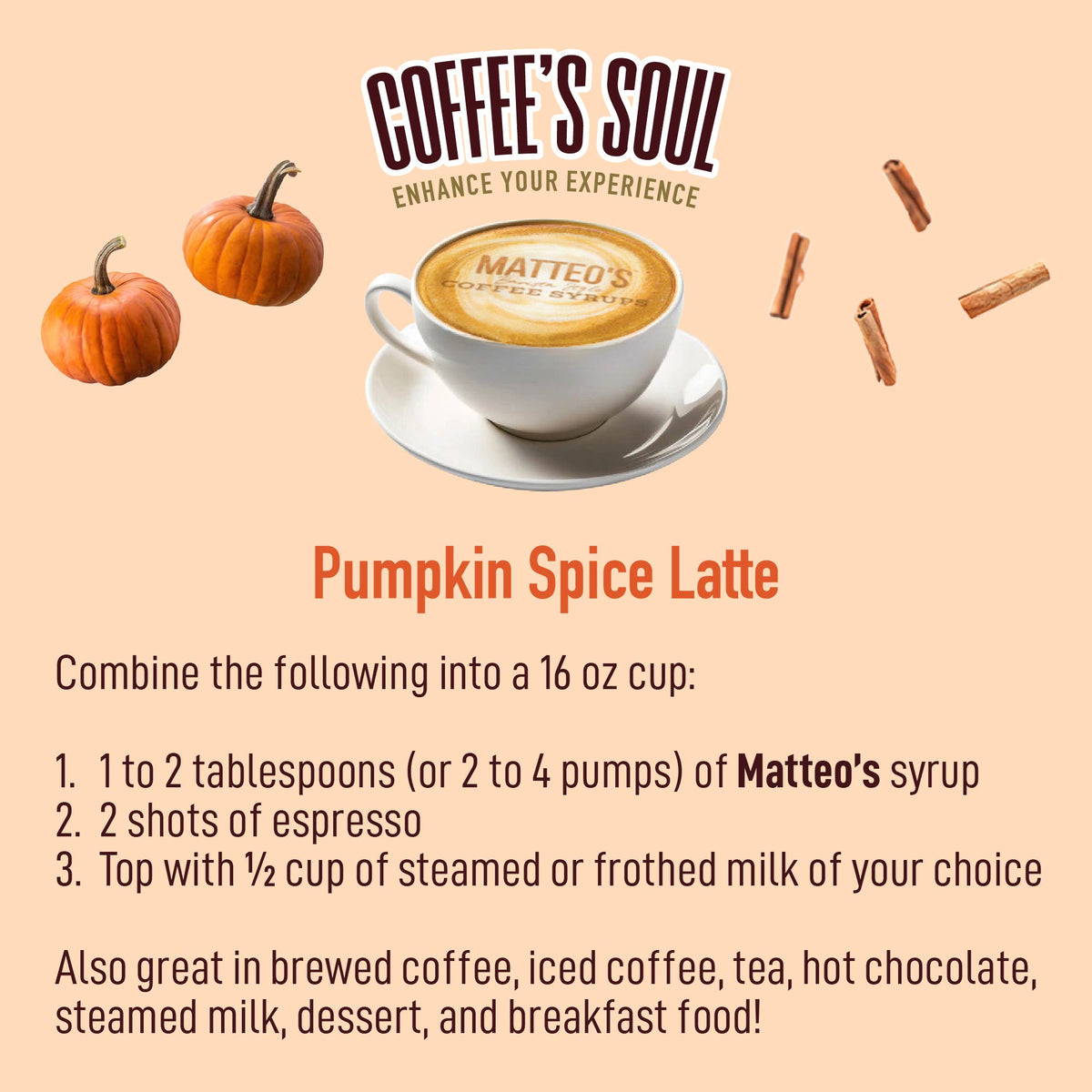 Sirop de café sans sucre, épices à la citrouille