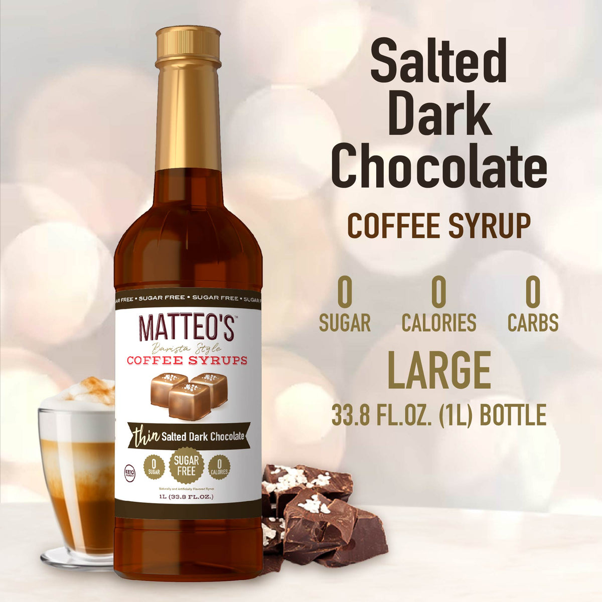 Sugar Free Coffee Syrup, Salted Dark Chocolate (1L)