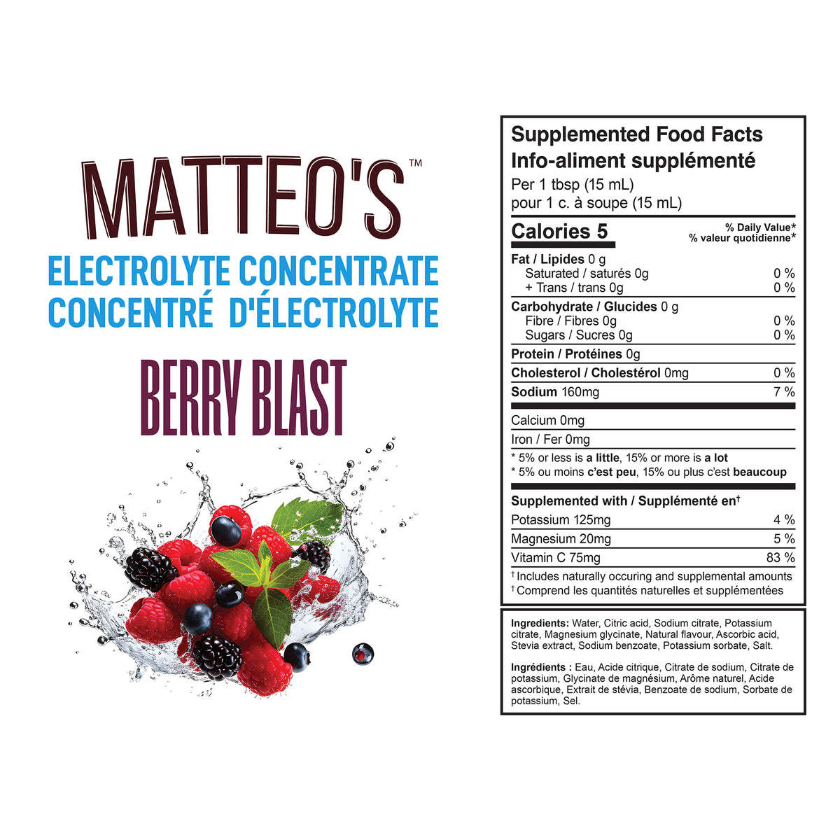 Concentré hydratant sans sucre Matteo's - Baies — Nutrition Facts and Ingredients