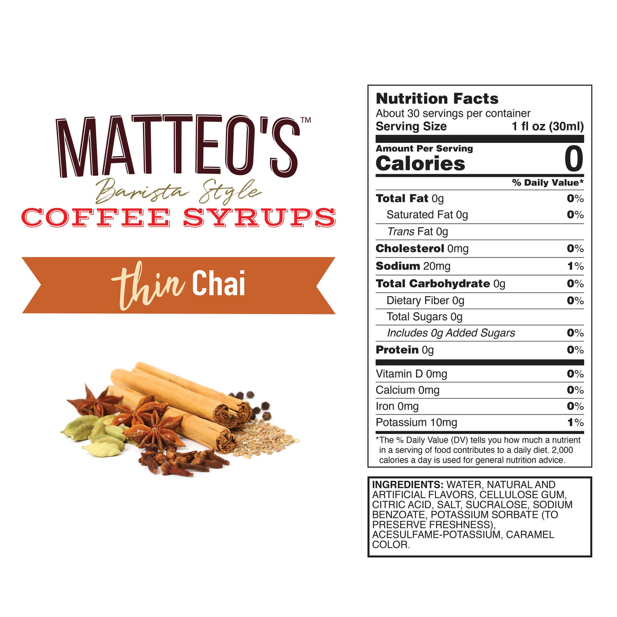 Sugar Free Coffee Syrup, Chai (1L)