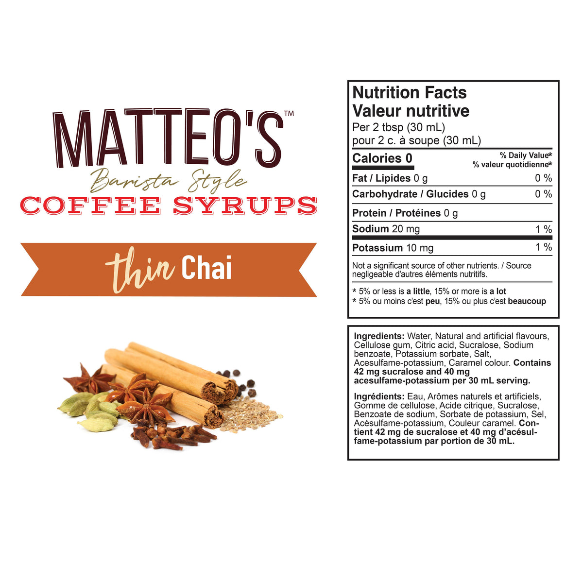 Sugar Free Coffee Syrup, Chai — Nutrition Facts and Ingredients
