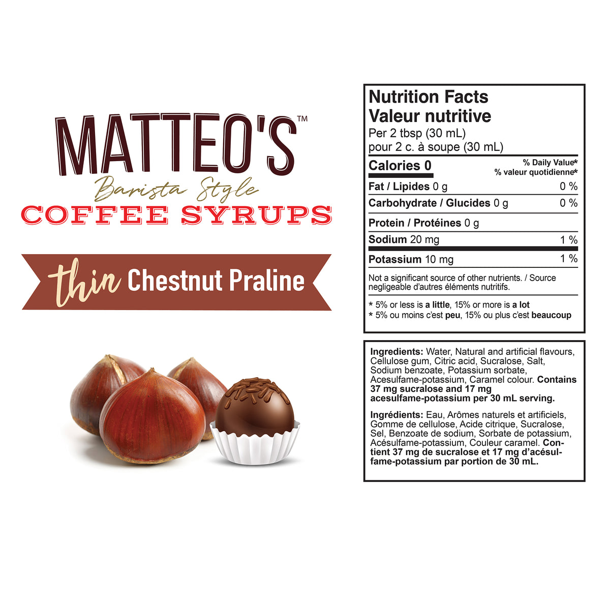Sirop de café sans sucre, Praliné à la Châtaigne — Nutrition Facts and Ingredients