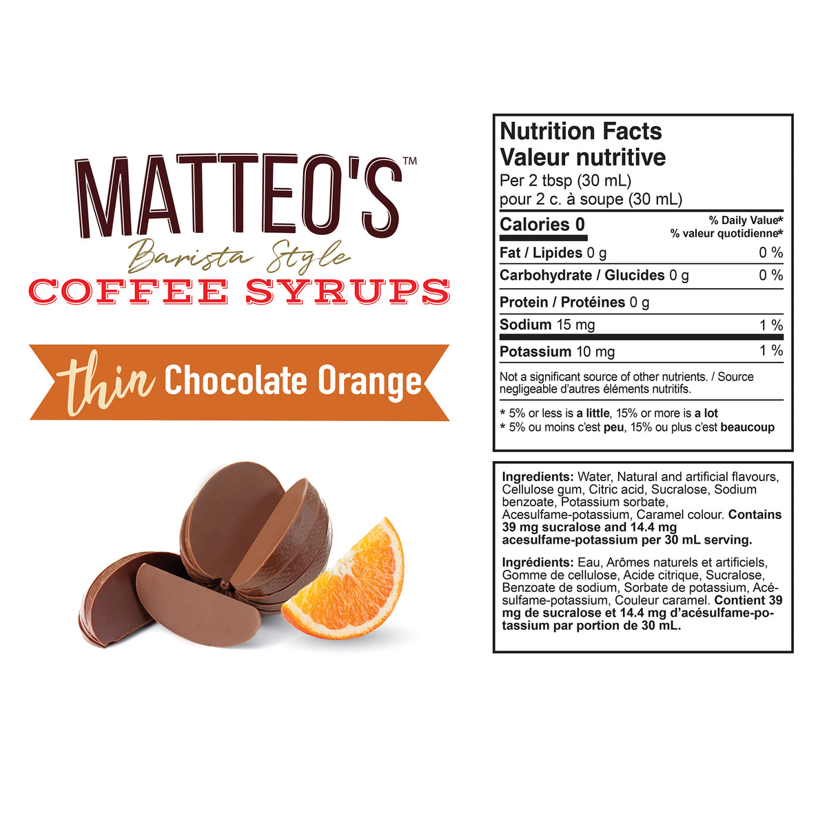 Sirop de café sans sucre, Orange Chocolat — Nutrition Facts and Ingredients