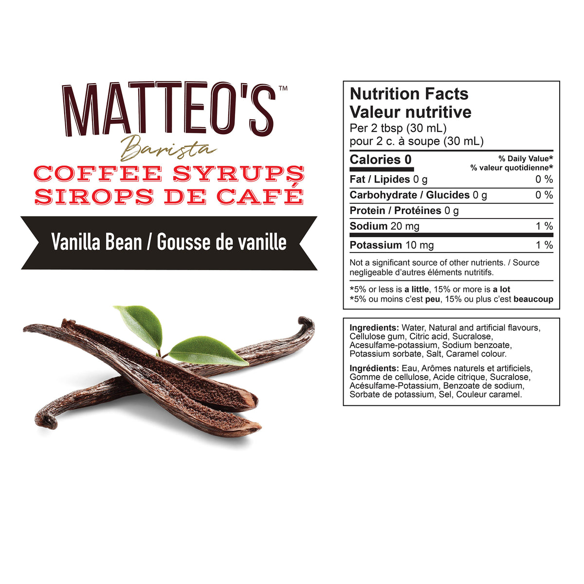Jarabe de Café sin Azúcar, Vainilla — Información nutricional e ingredientes